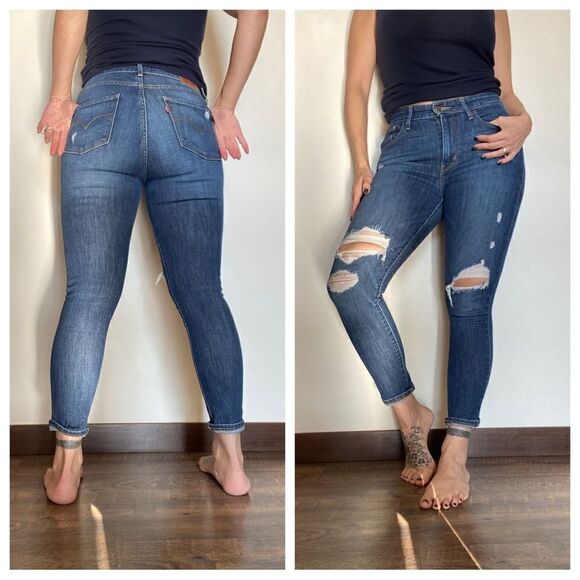 Levi’s 721 High Rise Skinny Jeans Distressed Ripped Hi Waisted - Picture 1 of 12